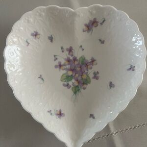 White Heart-Shaped Porcelain dish with Purple Floral Design
